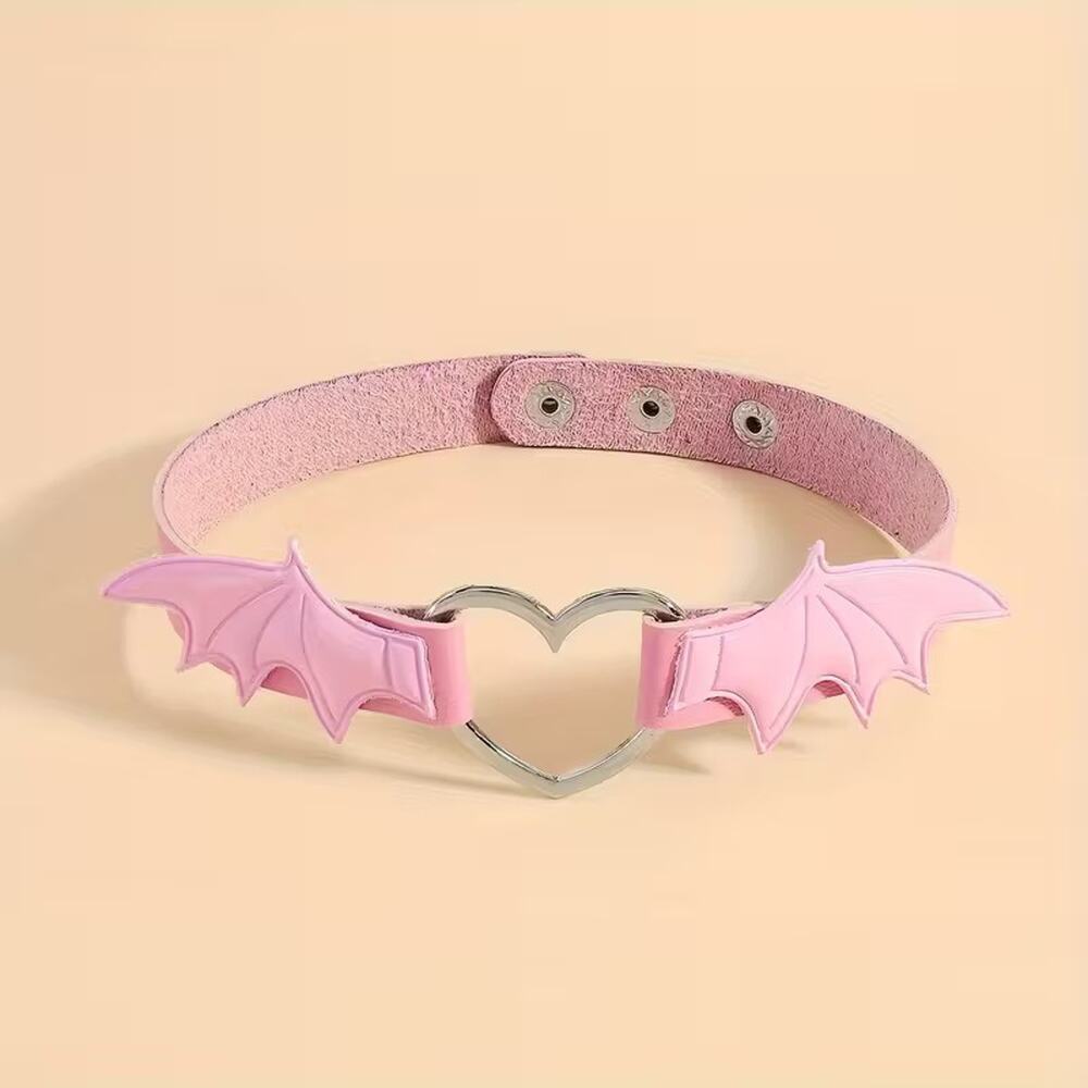 Wicked Silk Emo, Punk, Cute Anime Cosplay Heart Devil Wings Choker Pink - Picture 3 of 3